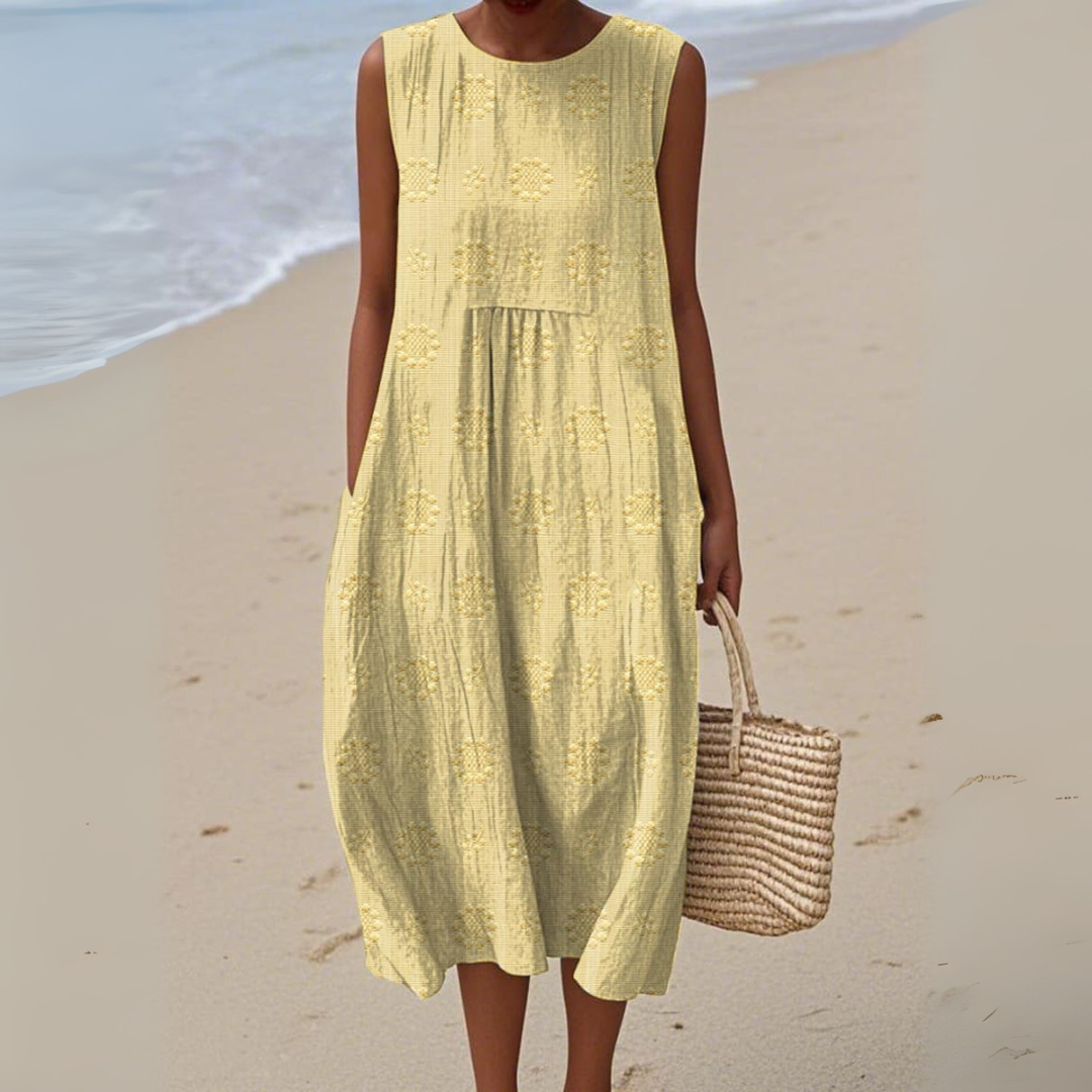 Elegantní Bavlněné Šaty bez Rukávů s Výšivkou